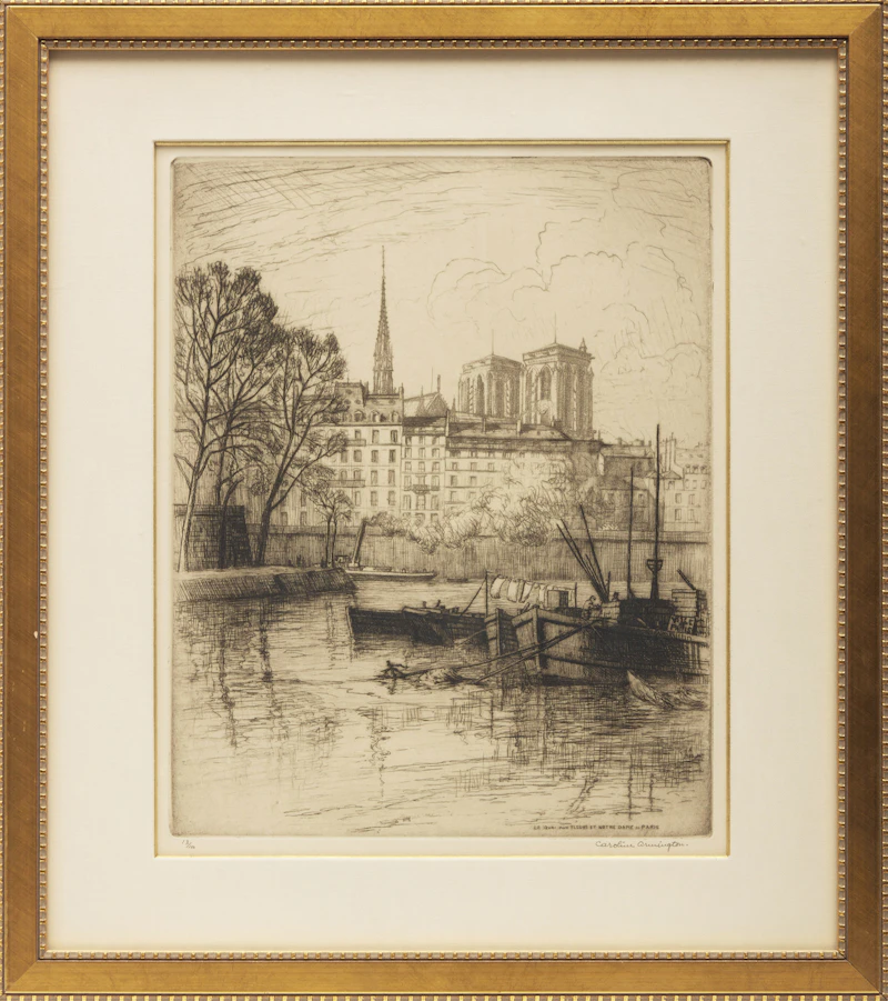 Caroline Helena Armington, Le Quai aux Fleurs et Notre Dame de Paris, etching - view 2