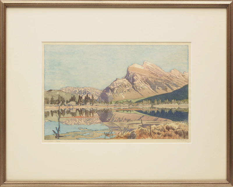 Walter Joseph Phillips, Mt Rundle, colour woodcut, 1945 - view 2