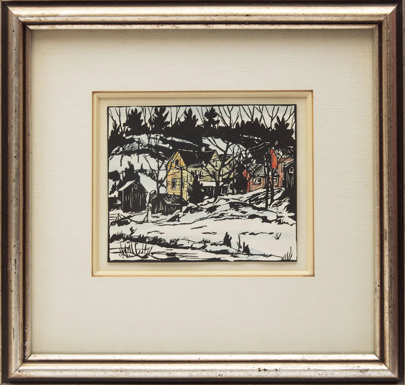Albert Jacques Franck, Village, Winter; Backyard, Winter; Old House McCaul St.; General Store, four casein and linocut works - view 2