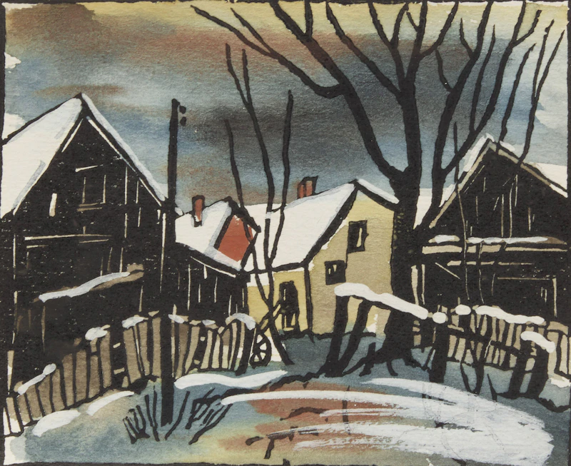 Albert Jacques Franck, Village, Winter; Backyard, Winter; Old House McCaul St.; General Store, four casein and linocut works - view 4