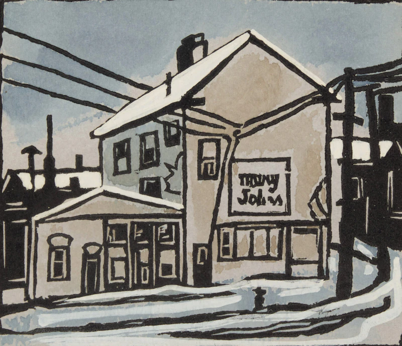 Albert Jacques Franck, Village, Winter; Backyard, Winter; Old House McCaul St.; General Store, four casein and linocut works - view 10