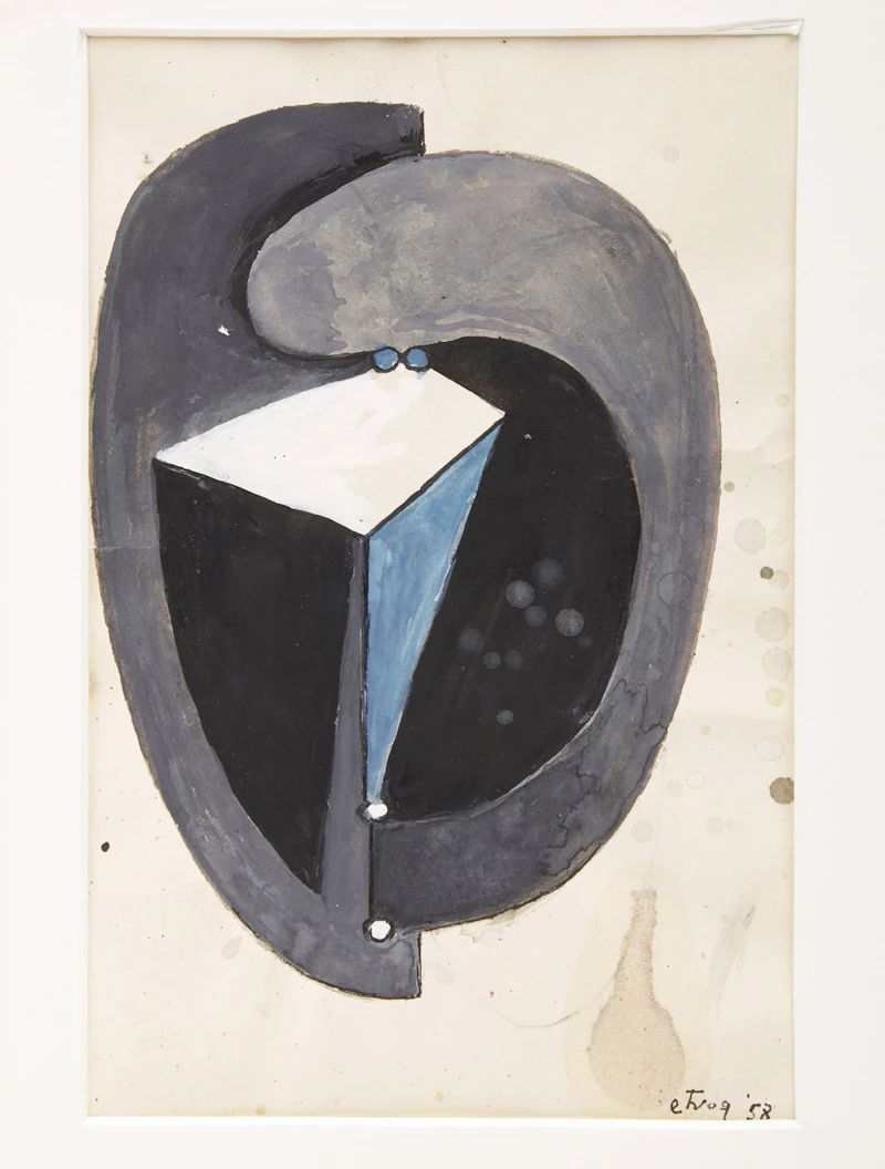 Sorel Etrog, Untitled (Blue and Black), watercolour with gouache, 1958 - view 2