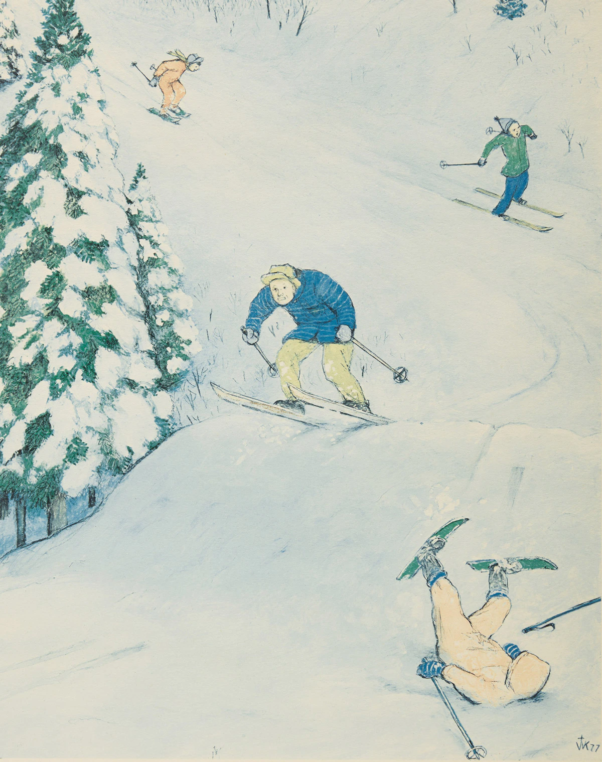 William Kurelek, Skiing; Tobogganing; The Last Putt; Hunting, four colour photolithographs