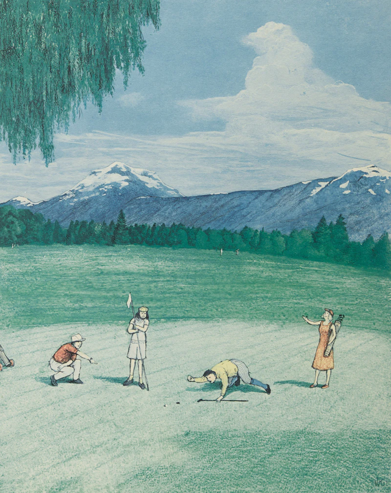 William Kurelek, Skiing; Tobogganing; The Last Putt; Hunting, four colour photolithographs - view 7