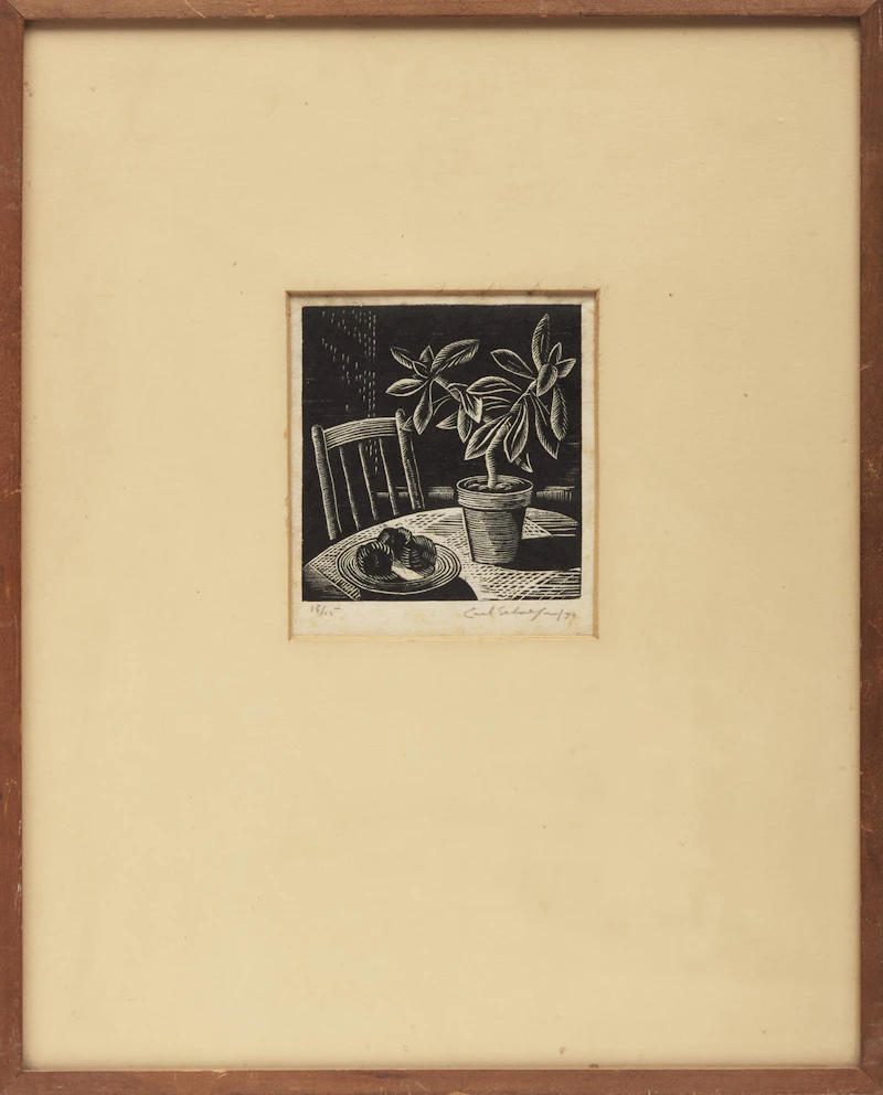 Carl Fellman Schaefer, Rubber Plant, woodcut, 1931 - view 2
