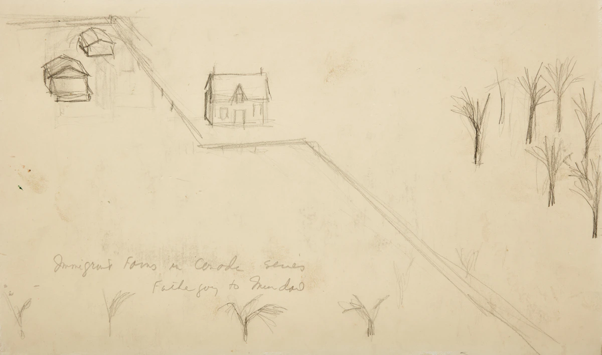 William Kurelek, Immigrant Farms in Canada Series, double sided graphite on card, circa 1965