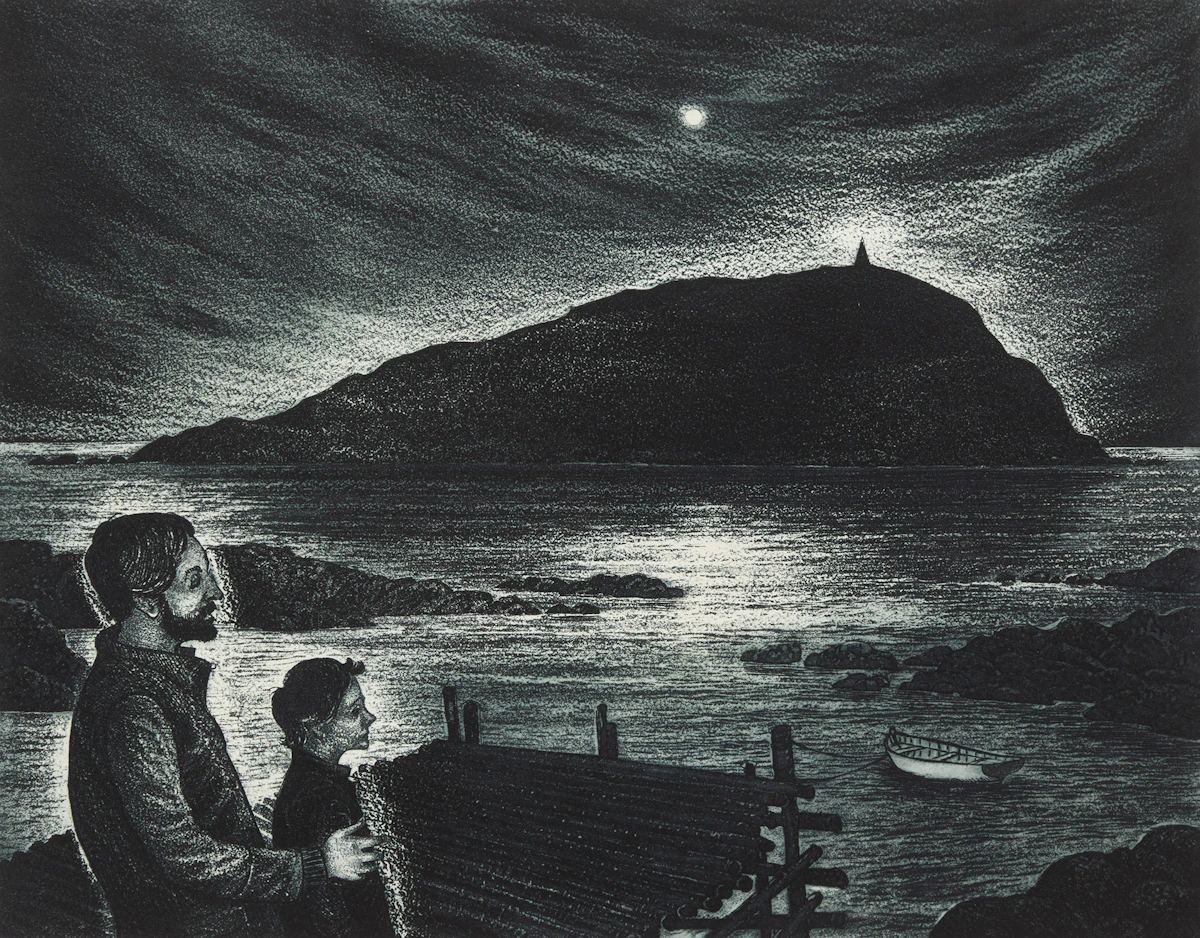 David Lloyd Blackwood, Night Island, colour etching and aquatint, 1982
