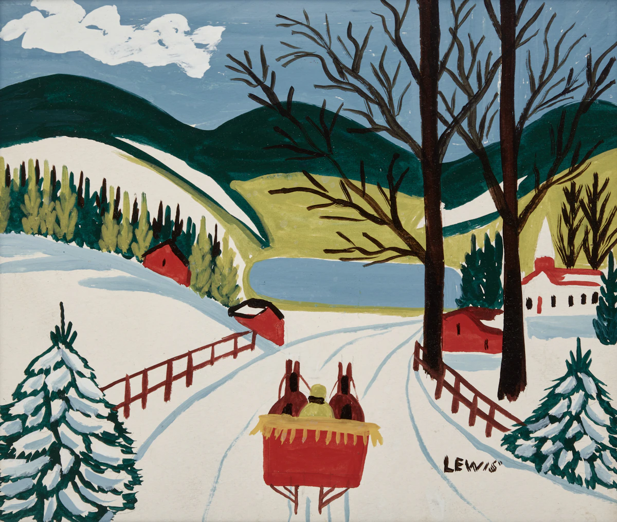 Maud Lewis, Going to Mass, mixed media on board, 1965
