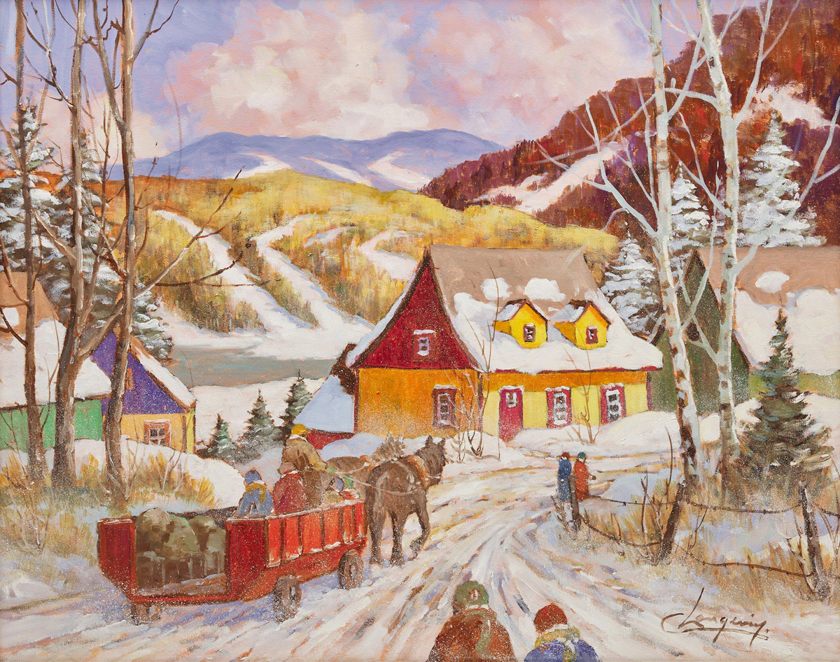 Claude Langevin, Retour de la cabane, oil on canvas