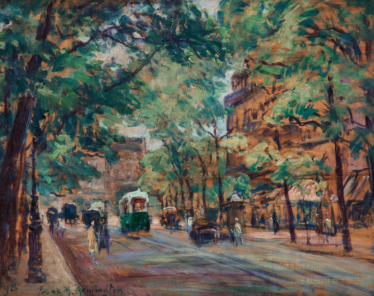 Frank Milton Armington, Boulevard St. Michel, Paris, oil on panel, 1926