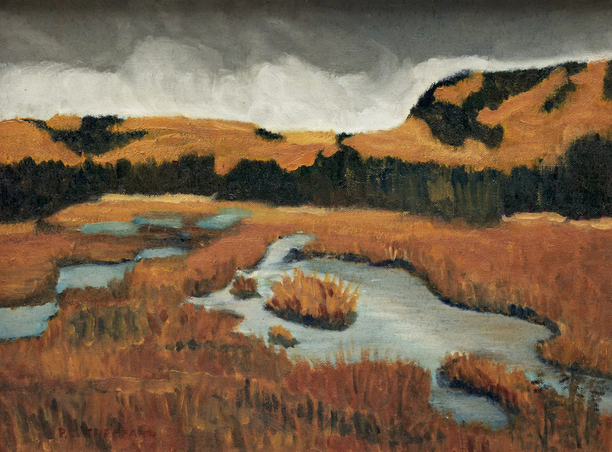 Peter Clapham Sheppard, Untitled (Autumn Marsh), oil on canvasboard