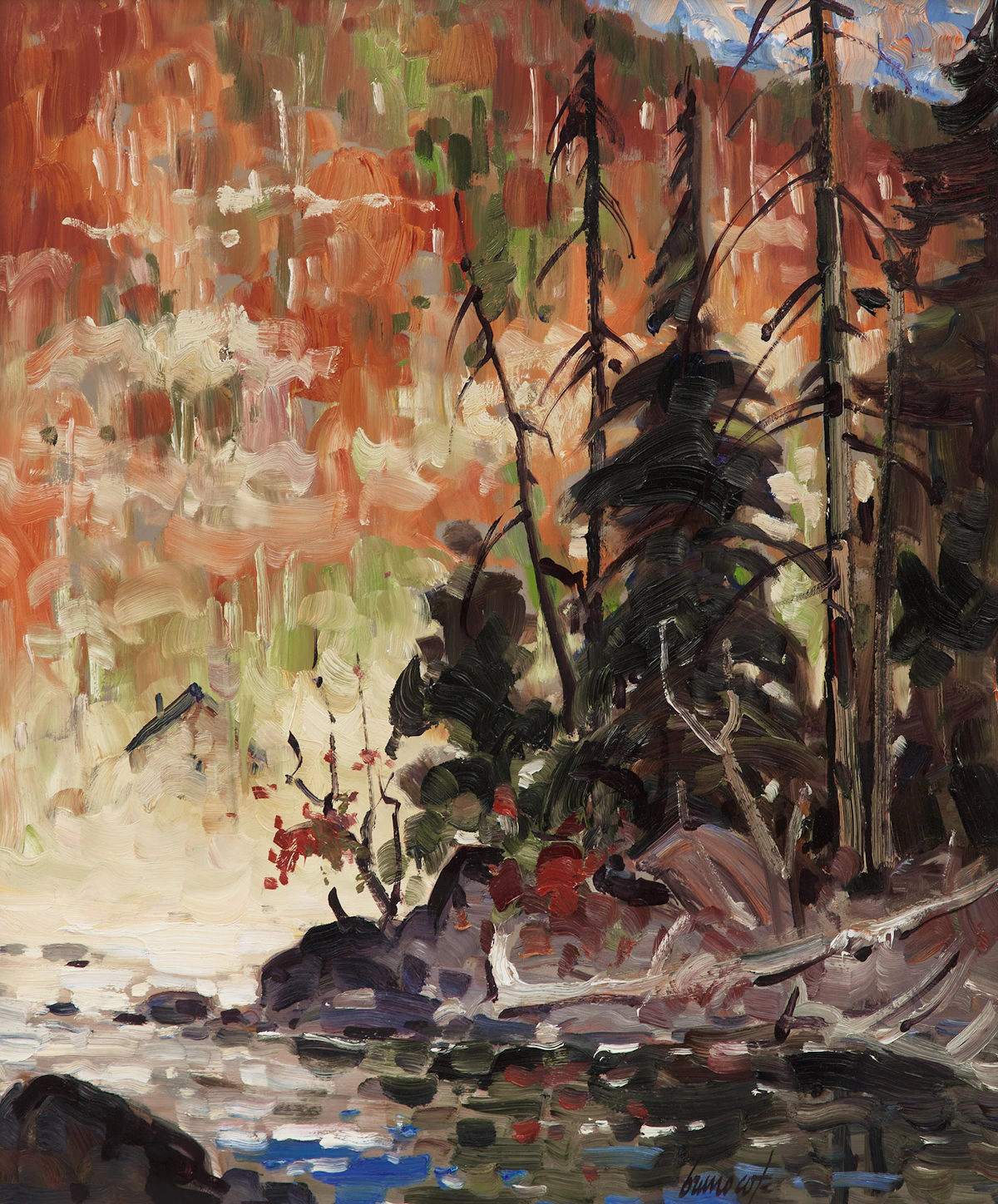 Bruno Côté, Misty on the River, oil on board