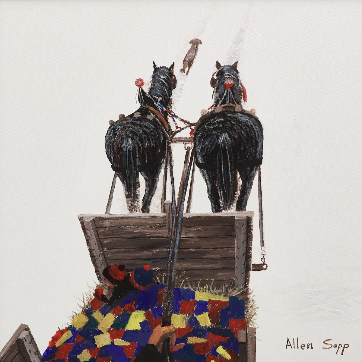 Allen Sapp, Going to Visit Nokum, acrylic on canvas
