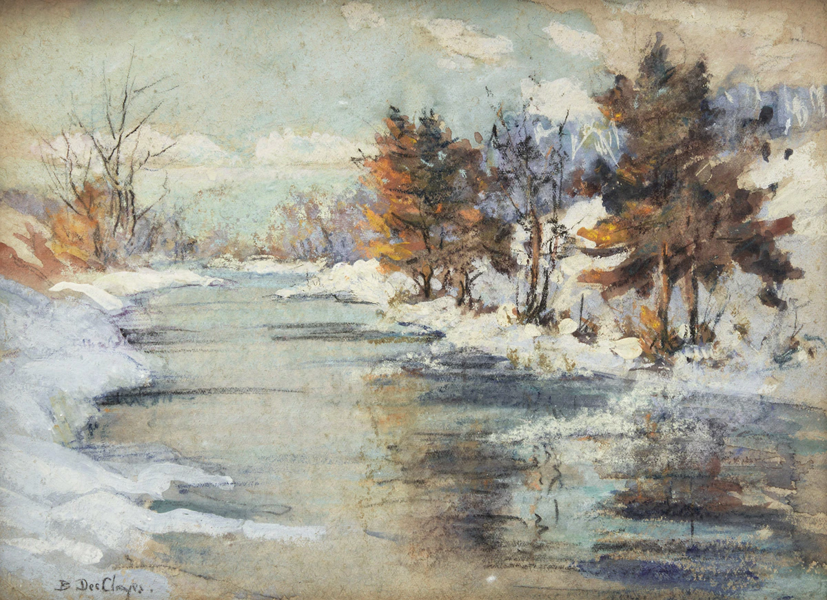 Berthe Des Clayes, Untitled, Stream in Winter, watercolour