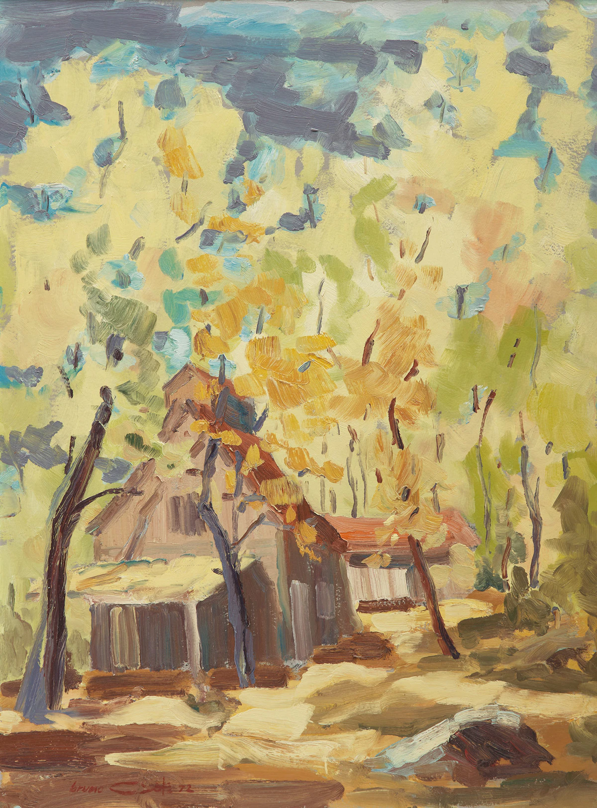 Bruno Côté, Cabane a Sucre, oil on board, 1972