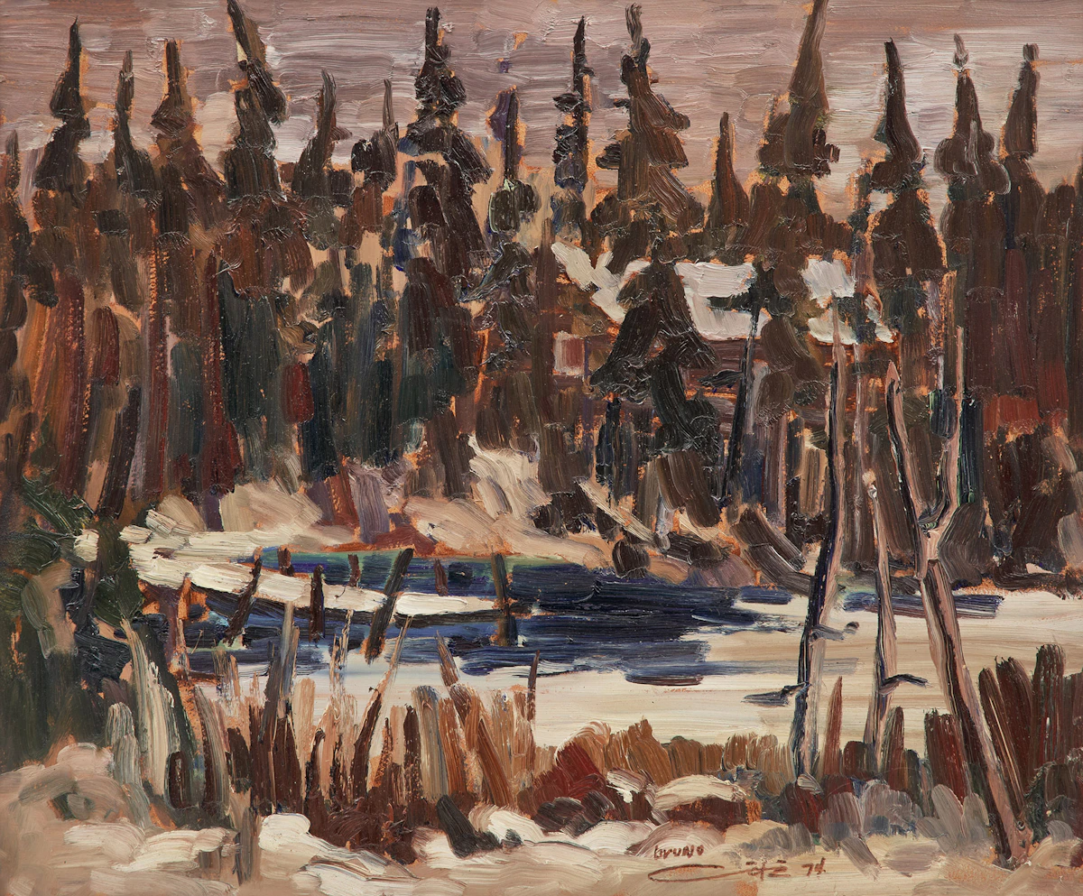Bruno Côté, En arriere des eboulements, oil on board, 1974