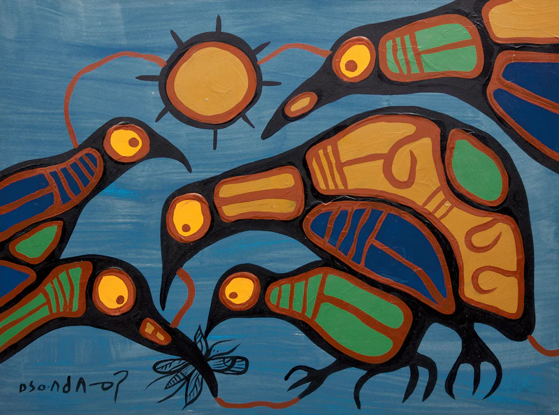 Norval Morrisseau, Feeding, acrylic on paper
