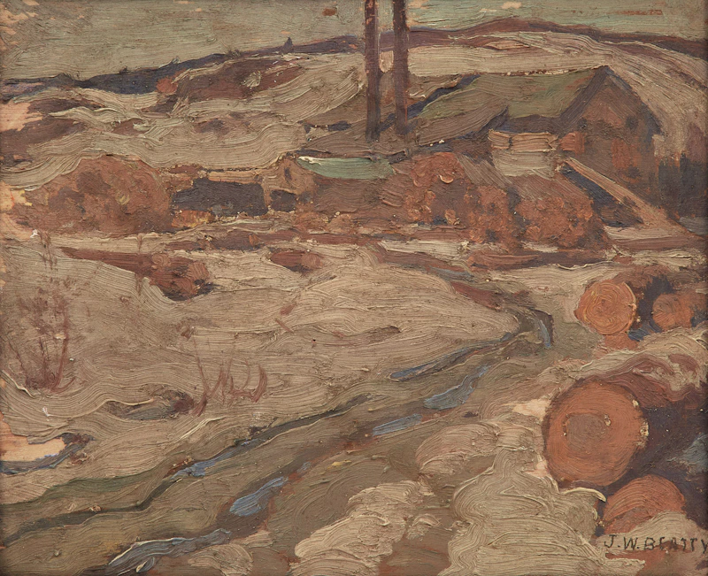 John William Beatty, Lumber Mill, oil on board