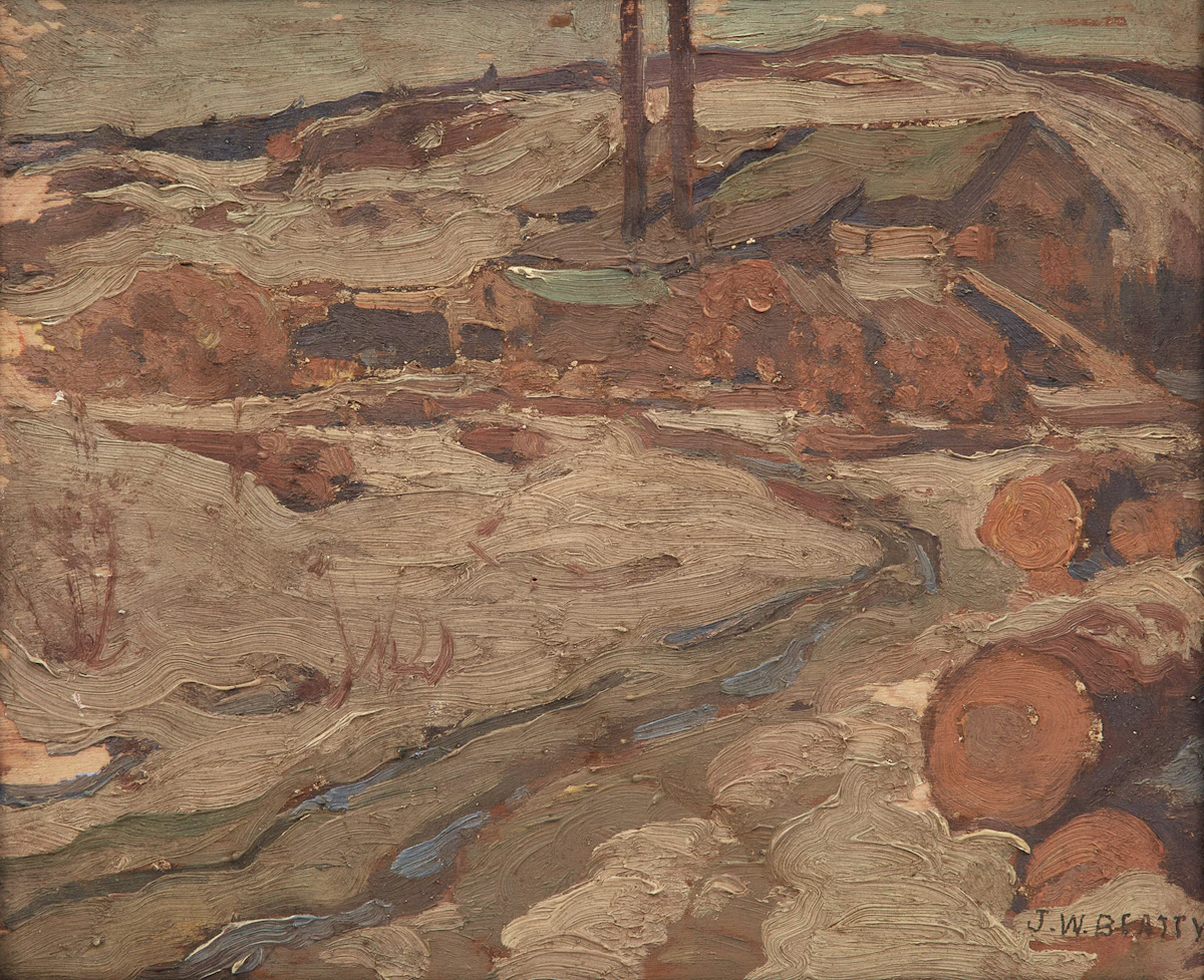 John William Beatty, Lumber Mill, oil on board