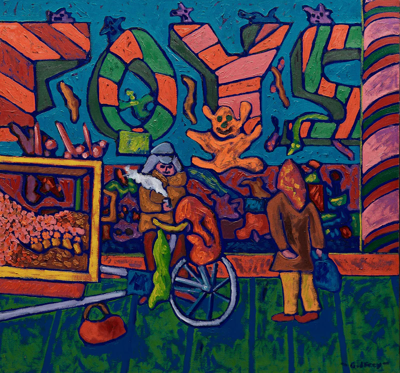 John Godfrey, Street Scene, acrylic on canvas