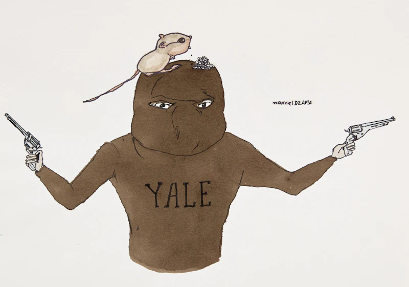 Hooded Yale Man with Two Six Shooters and a Rat by Marcel Dzama