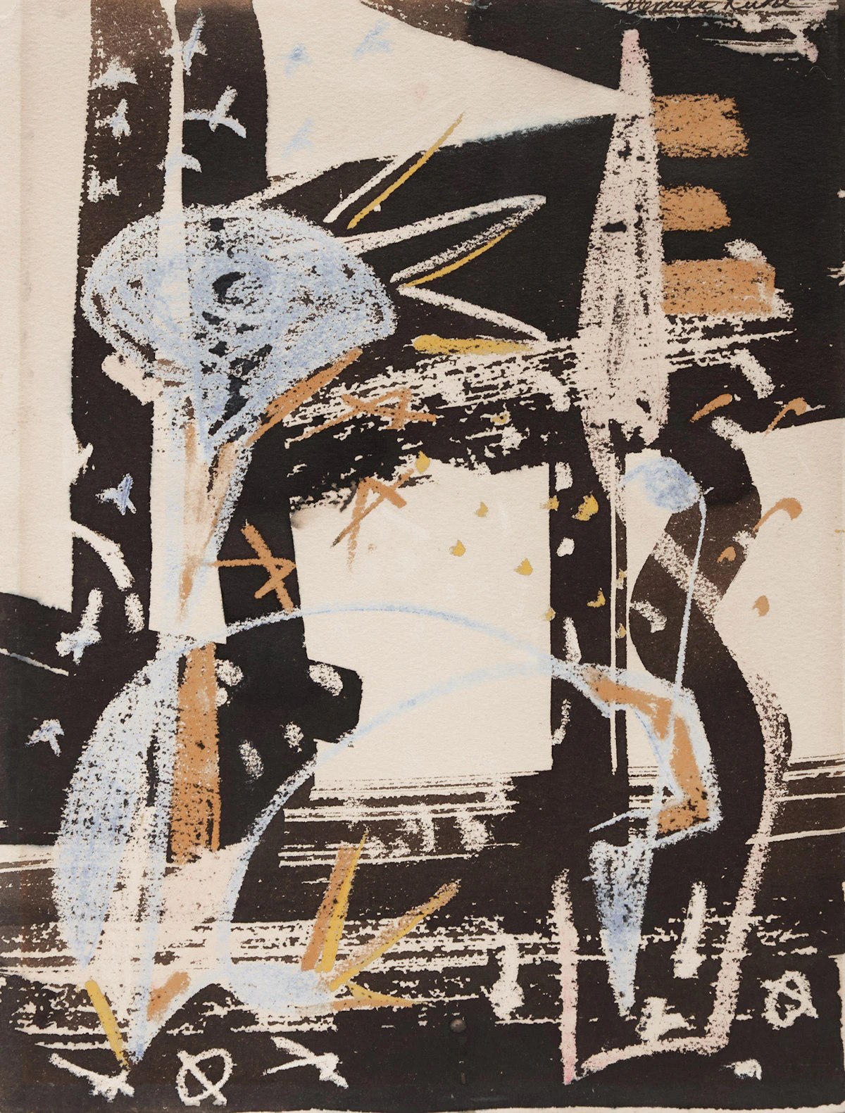 Alexandra Luke, La Fontaine du Peyra-Vence [Fountain in Vence], ink and crayon on paper, 1955