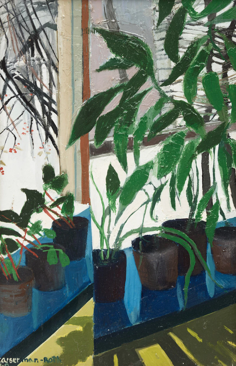 Ghitta Caiserman-Roth, Interior with Plants, 1968, oil on board