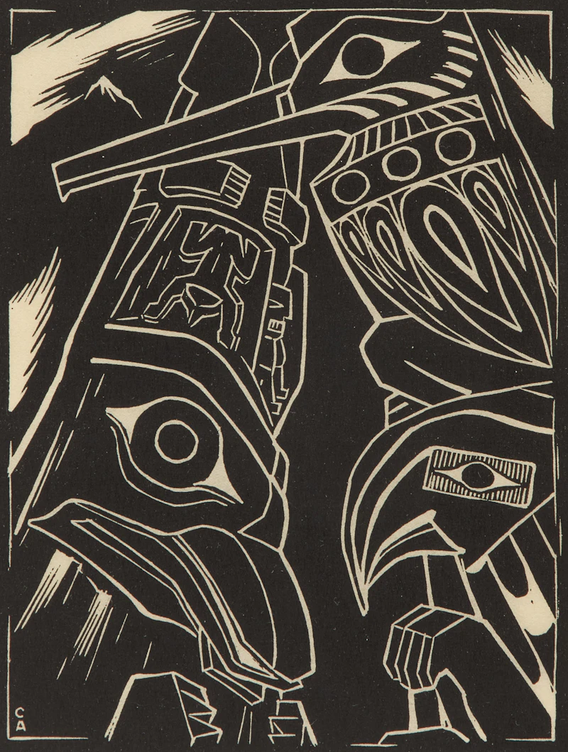 Ernest Caven Atkins, Totems, linocut