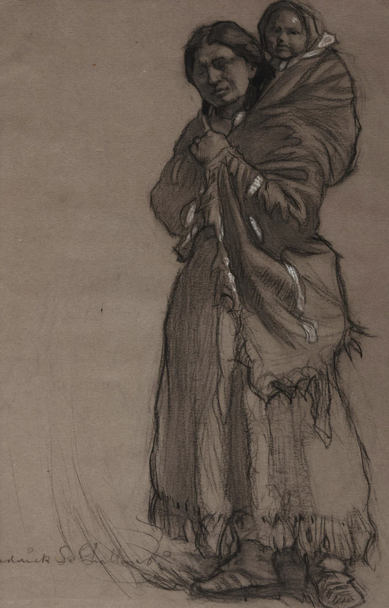 First Nations Mother and Child, Study for "Indians Trading at Fort Rouillé by Frederick Sproston Challener
