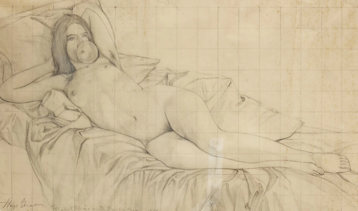 Hugh Seaforth Mackenzie, Study for "Naked Maja with Bubble Gum", graphite, 1977