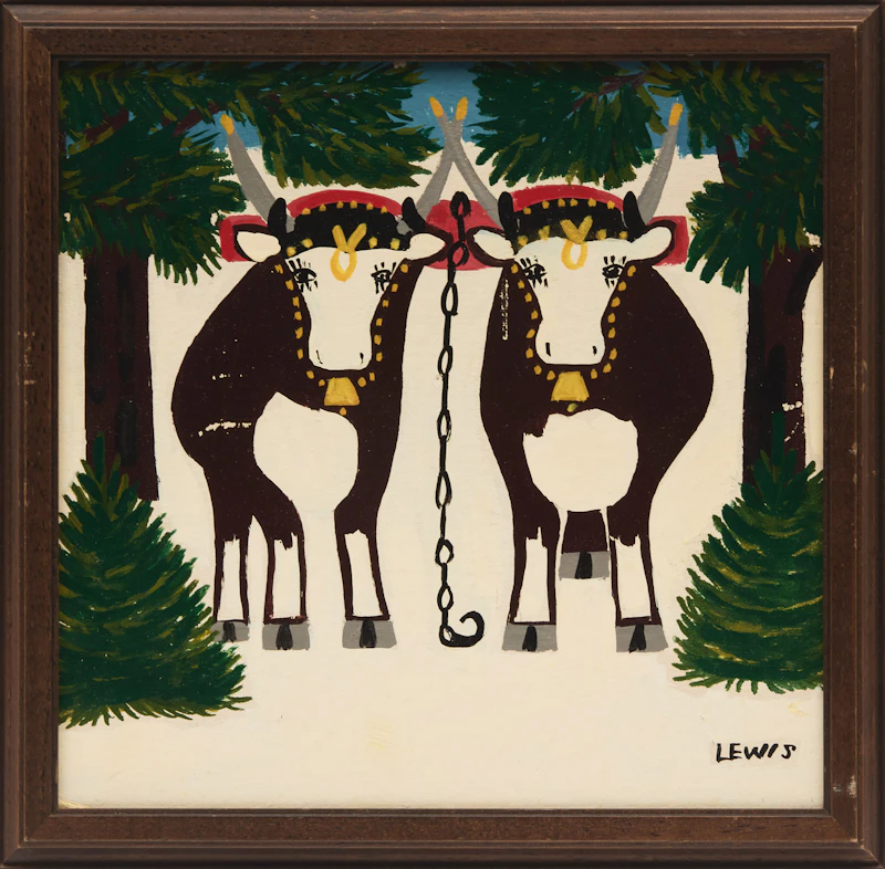 Maud Lewis, Winter (Yoke of Oxen with Three Legs), mixed media on board - view 2