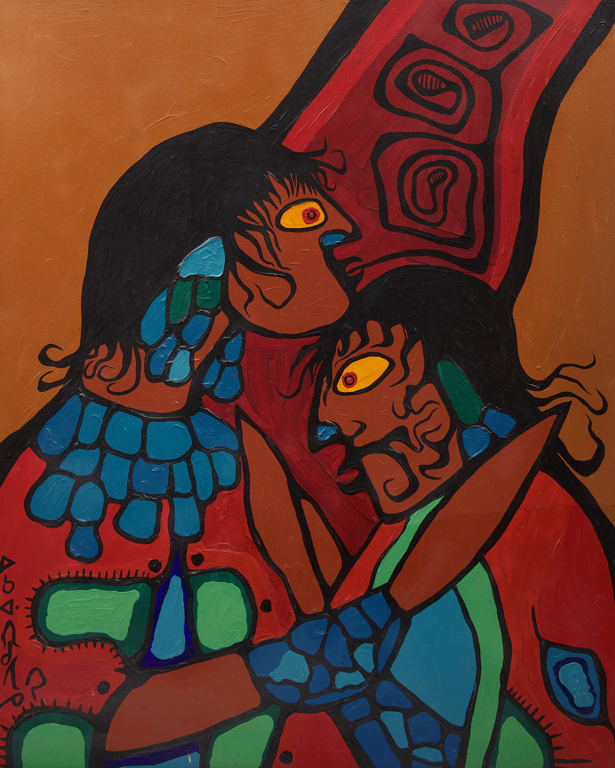 Norval Morrisseau, Untitled (Two Figures), acrylic on paperboard mounted to board
