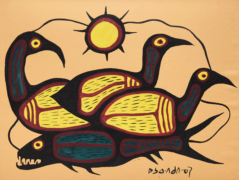 Three Loons and Fish by Norval Morrisseau
