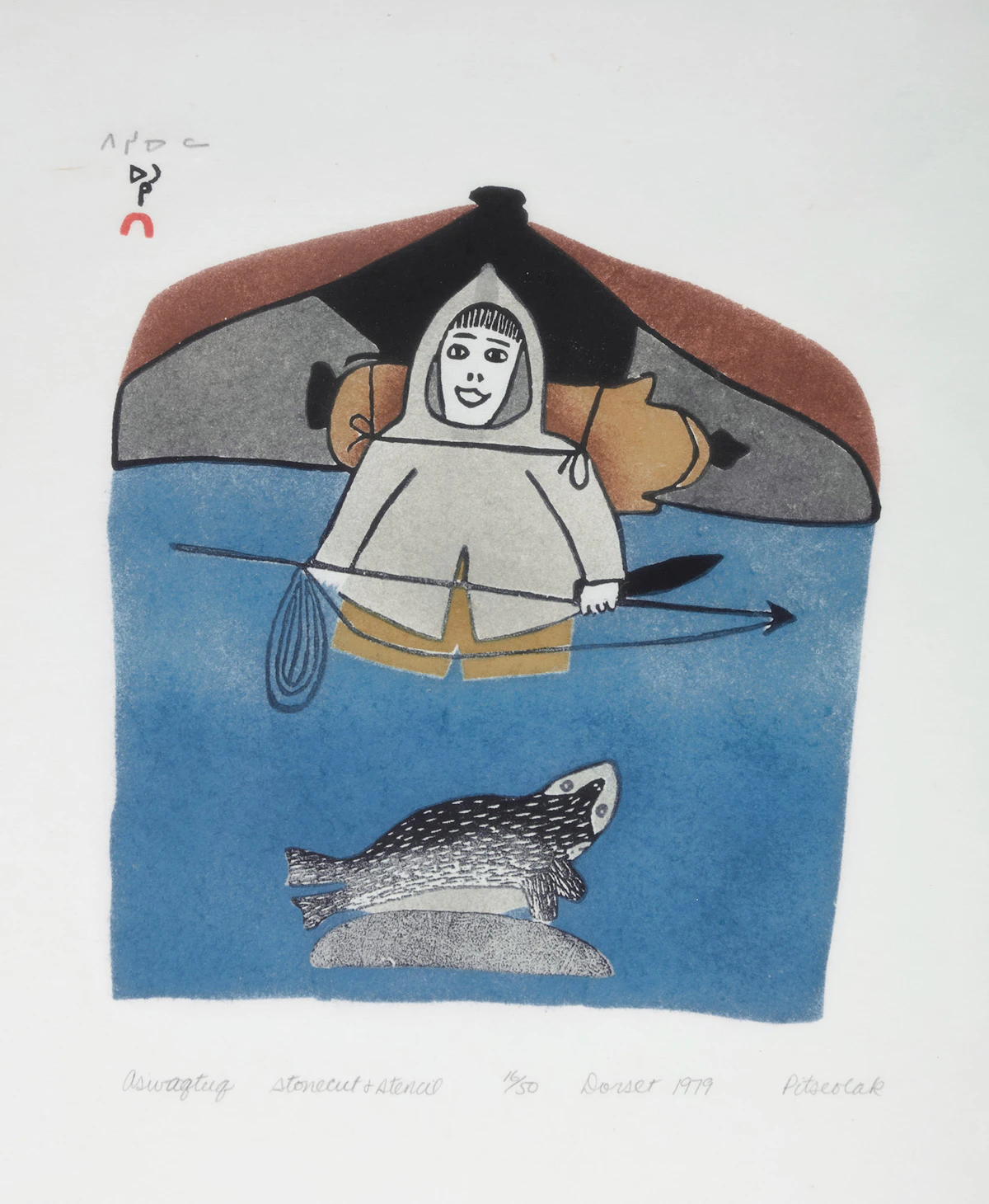 Pitseolak Ashoona, Asiwaqtuq, colour stonecut, 1979