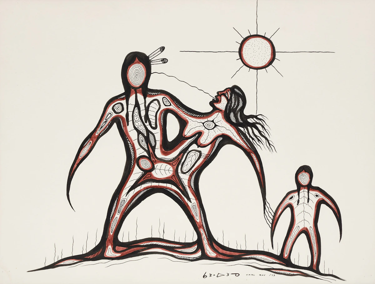 Carl Ray, Three Figures in Transformation, ink and watercolour, 1973