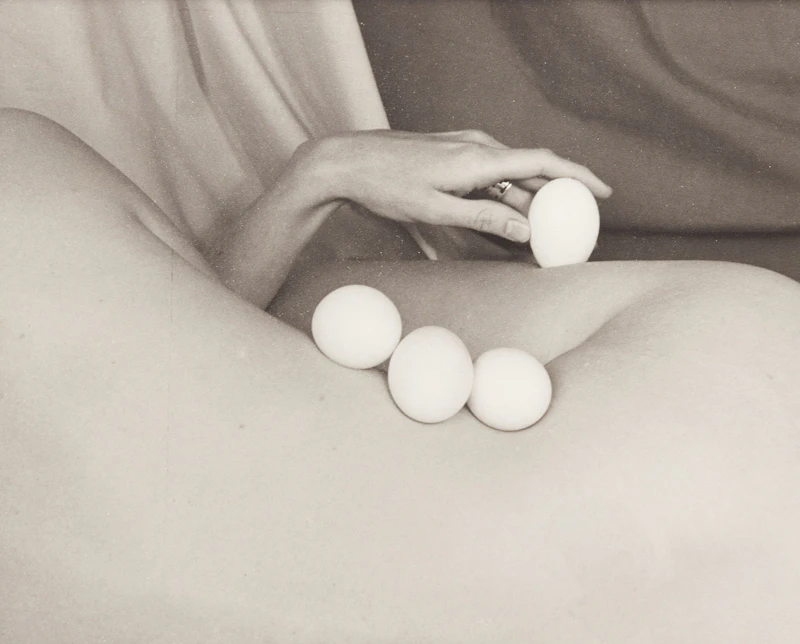 Ney Tait Fraser, Four Views (Nude Crouched by a Rock, Dune 03, Flimsey and Temple of Eggs), four gelatin silver prints