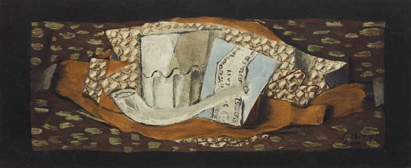 After Georges Braque, Nature morte au verre et à la pipe, colour etching with aquatint on BFK Rives paper