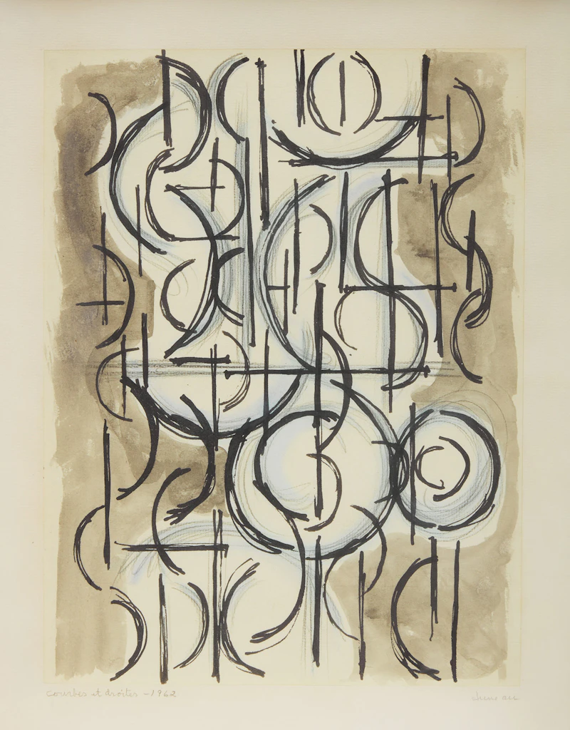 Denis Juneau, Courbes et droites, ink wash on paper