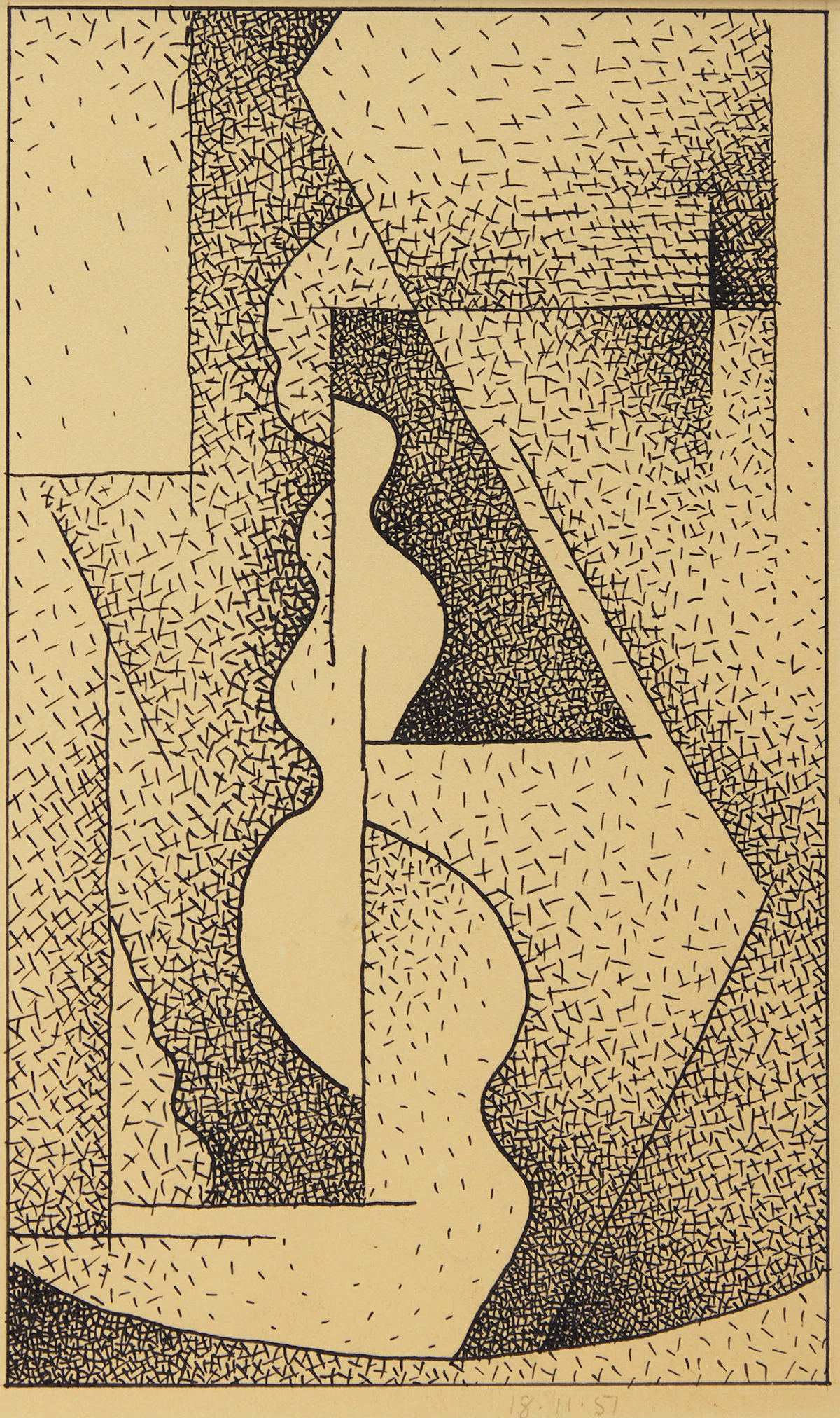 Lionel LeMoine FitzGerald, Abstraction, ink on paper laid on card, 1975