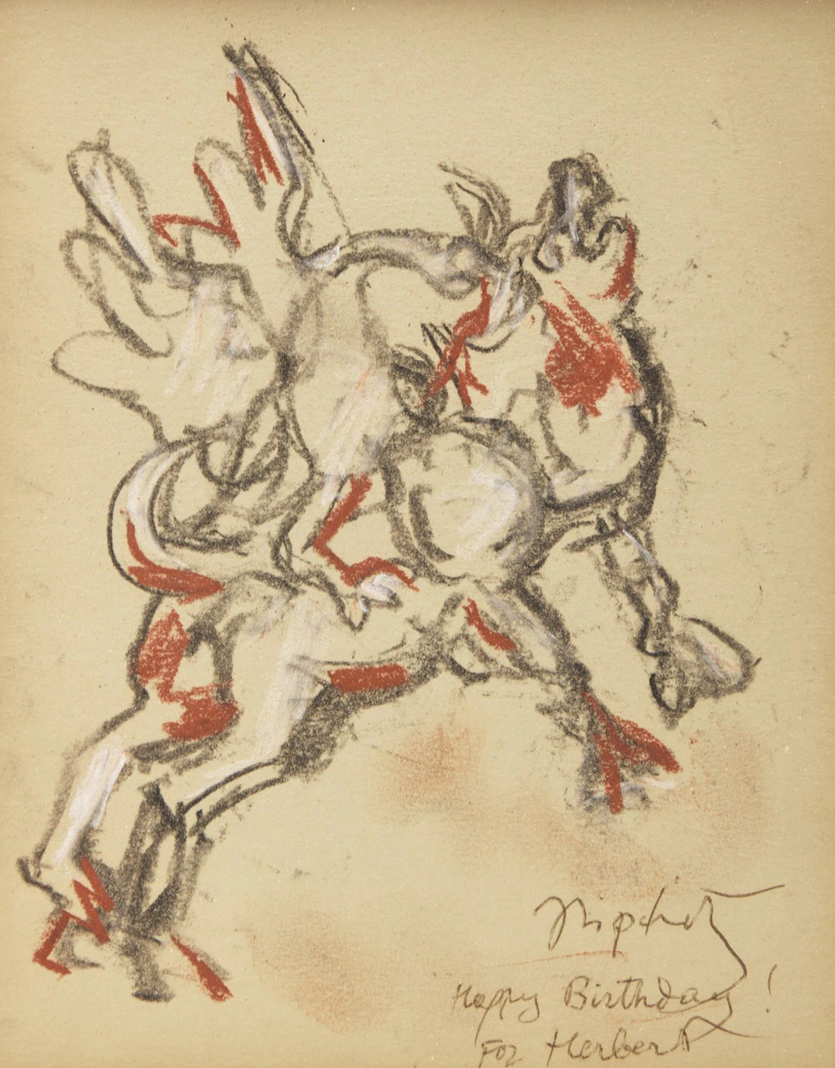 Jacques Lipchitz, Bull and Condor, crayon and charcoal on paper
