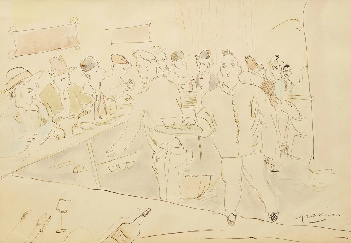 Jules Pascin, Scène de café, watercolour and ink on paper