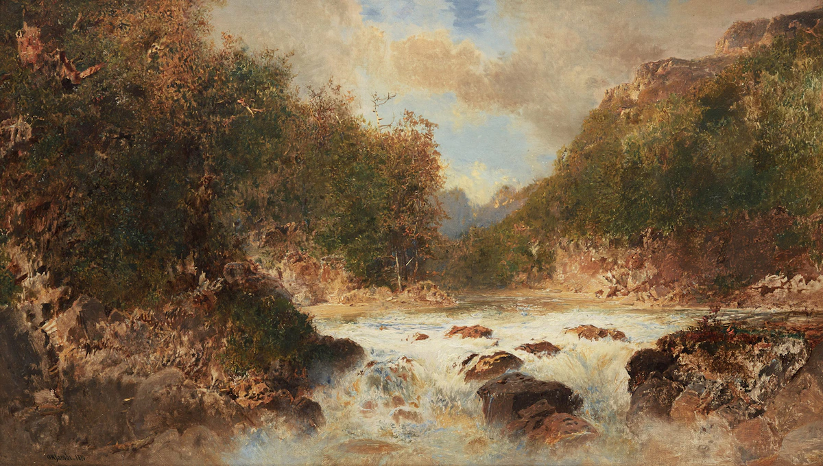 Otto Reinhold Jacobi, Rapids on a Northern River, 1876, oil on canvas laid down on board