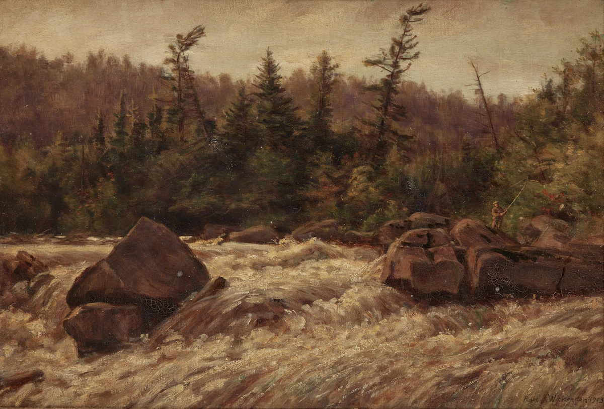 Robert J. Wickenden, River Landscape with Fisherman, oil on canvas, 1903