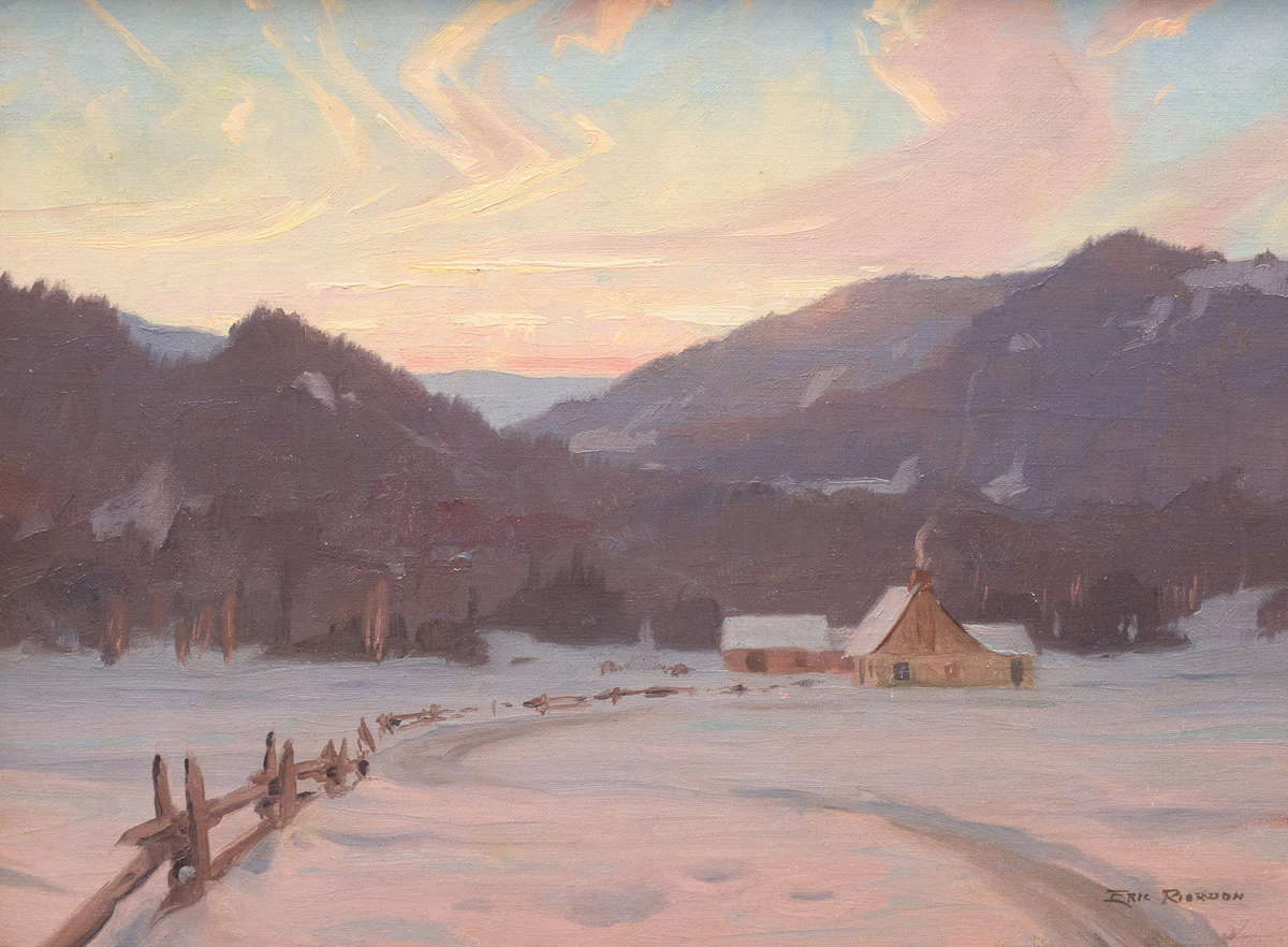 Eric Riordon, Winter Landscape with Homestead, oil on canvas