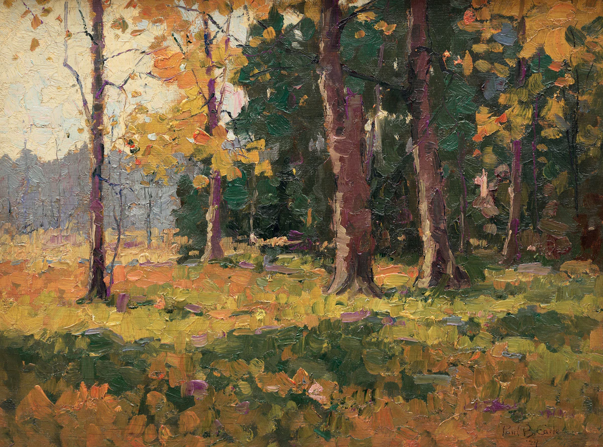 Paul Barnard Earle, Autumn Trees, oil on board, 1929