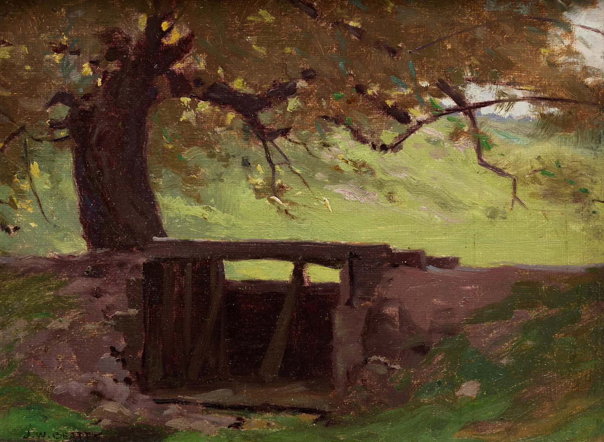 John William Beatty, The Stile, oil on canvas board