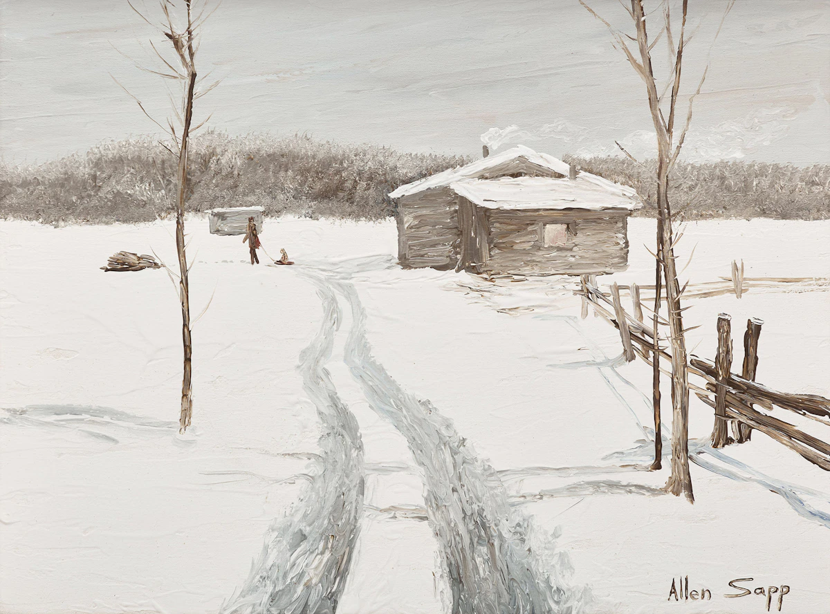 Allen Sapp, Kids Playing Outside at Red Pheasant Reserve, 1973-74, acrylic on canvas, circa 1973