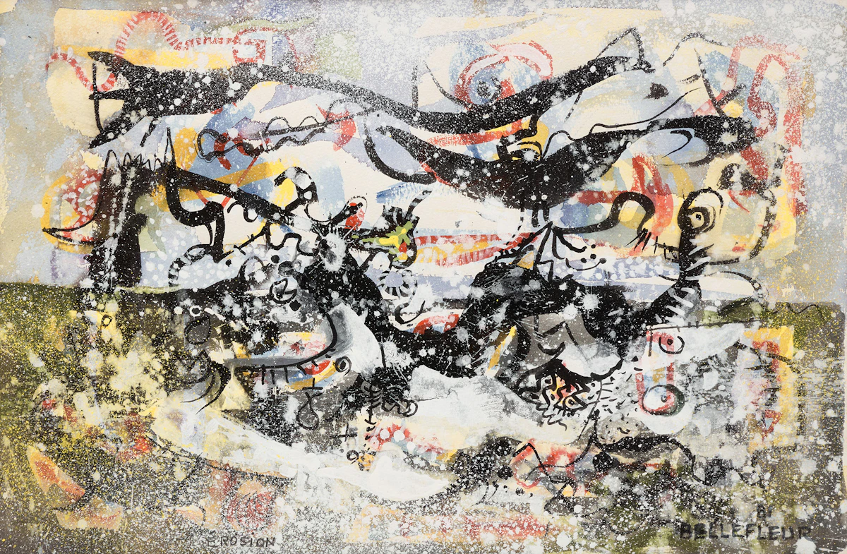 Léon Bellefleur, Érosion, mixed media on paper, 1981
