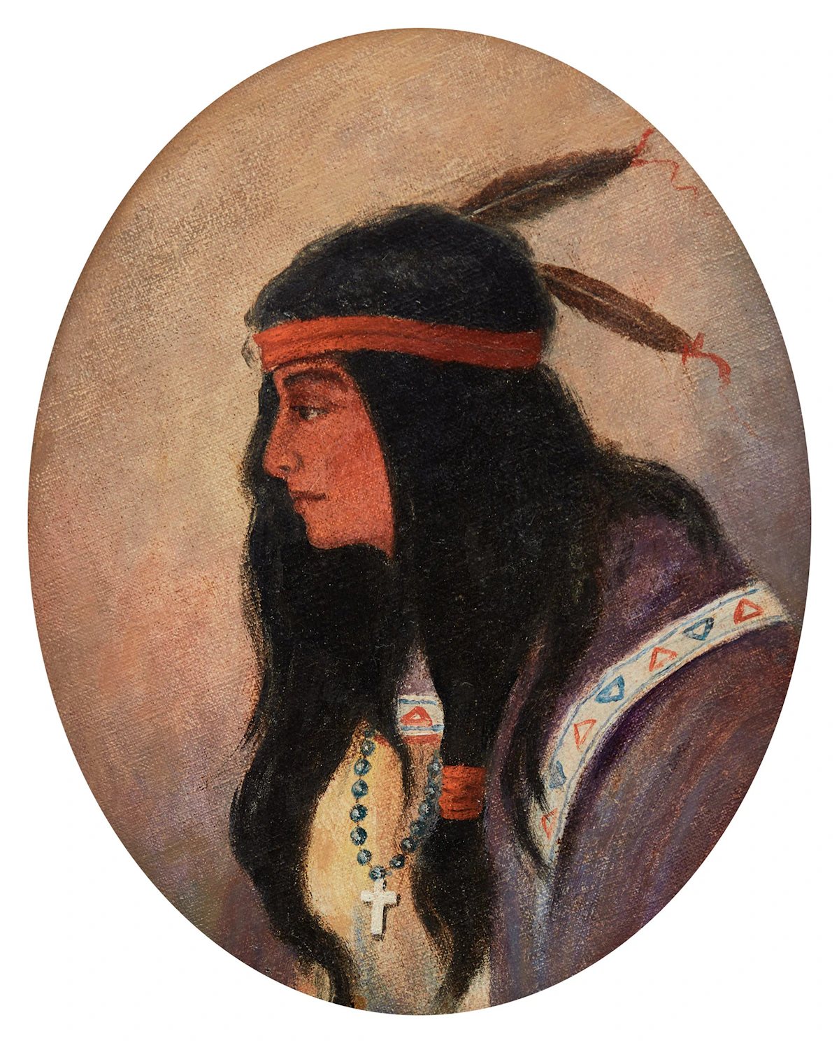Attributed to Zacharie Vincent (1815-1886), Huron de Lorette; Femme Huron de Lorette , two oils on canvas mounted to metal board