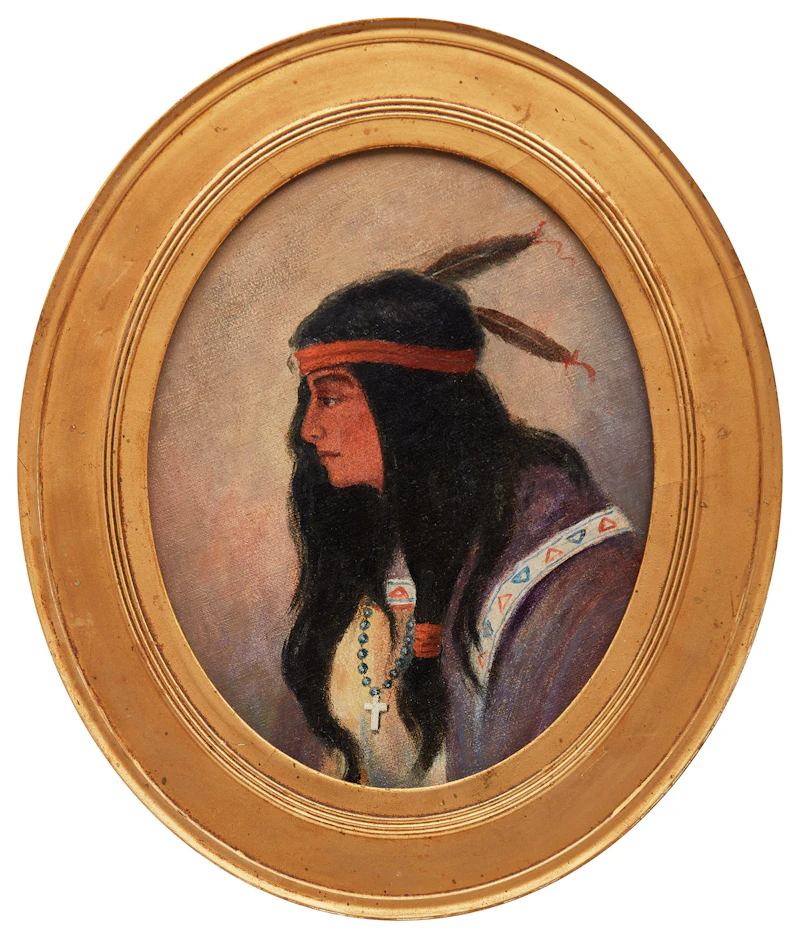 Attributed to Zacharie Vincent (1815-1886), Huron de Lorette; Femme Huron de Lorette , two oils on canvas mounted to metal board - view 2